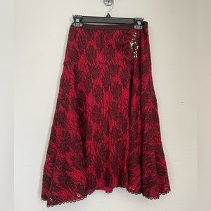 Free people skirt red with brown lace shine detail size M